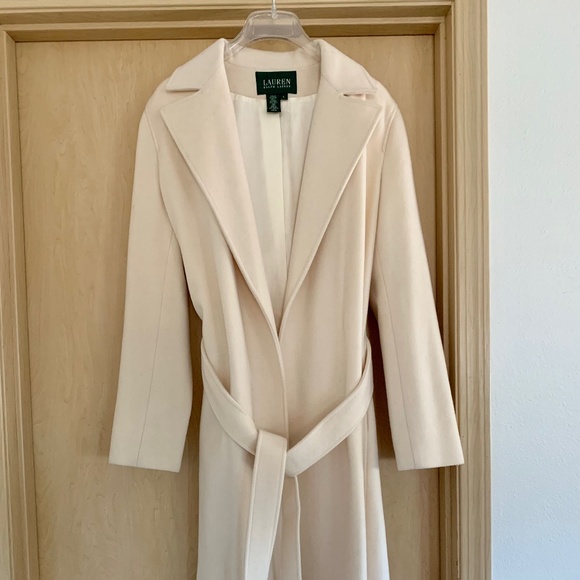 Ralph Lauren Ivory/Cream Wool Trench Coat Women’s Size L - Picture 1 of 5